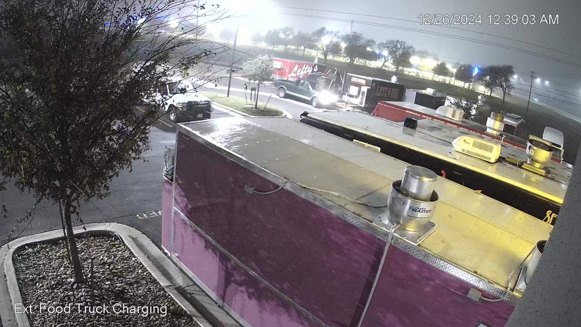 Surveillance footage of BBQ food truck theft
